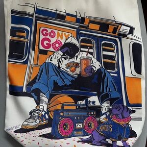 NY Knicks Graphic Hoodie Art Print with Blue, Orange, Purple Accents